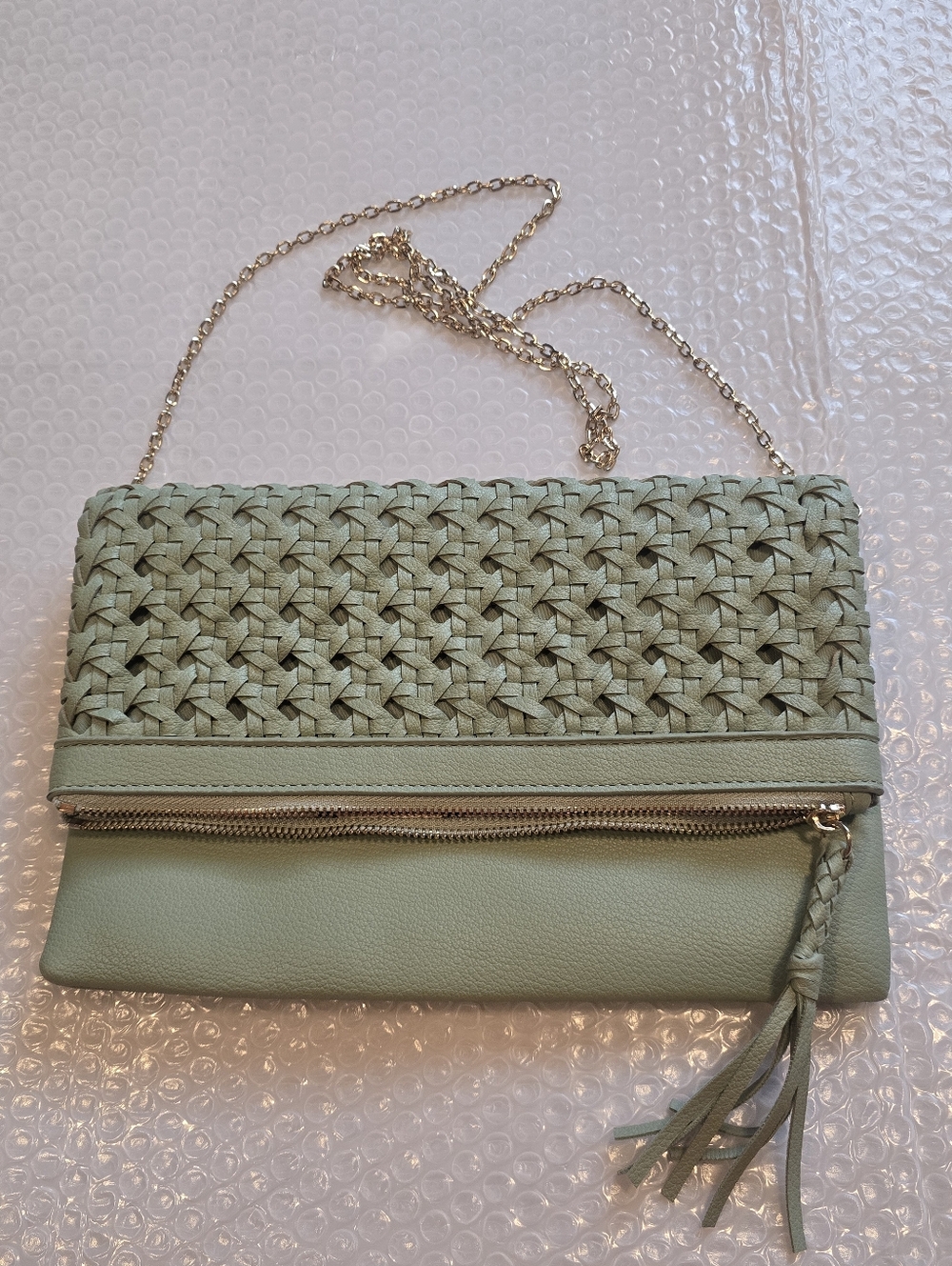 Moda Luxe Marisole Woven Fold-Over Crossbody Clutch - Light Green New